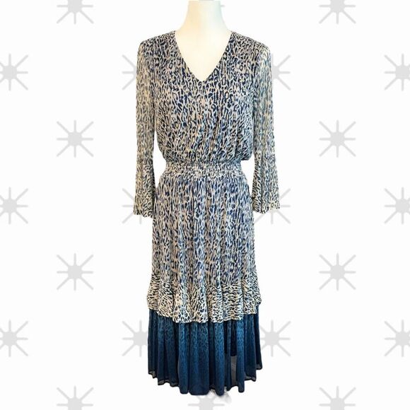Reba Blue Animal Print Midi Dress Size Small Boho Chic - Picture 2 of 16
